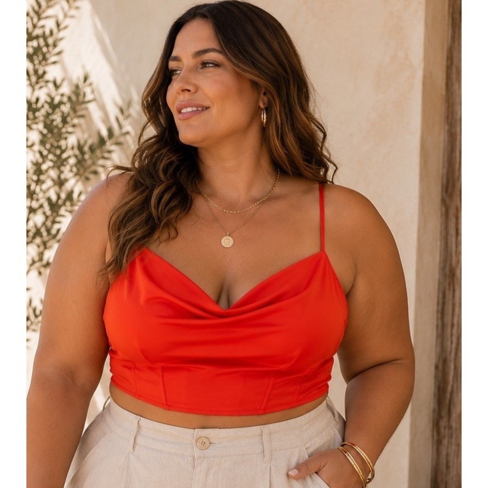 Nasty Gal Red Satin Cami Top Sz 22 Romantic Cropped Silky Camisole Dressy Club